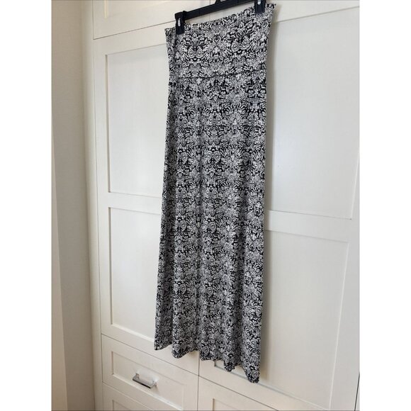 Cynthia Rowley Maxi Skirt Womens M Black White Long Ankle Pull On Casual Stretch - Picture 6 of 14